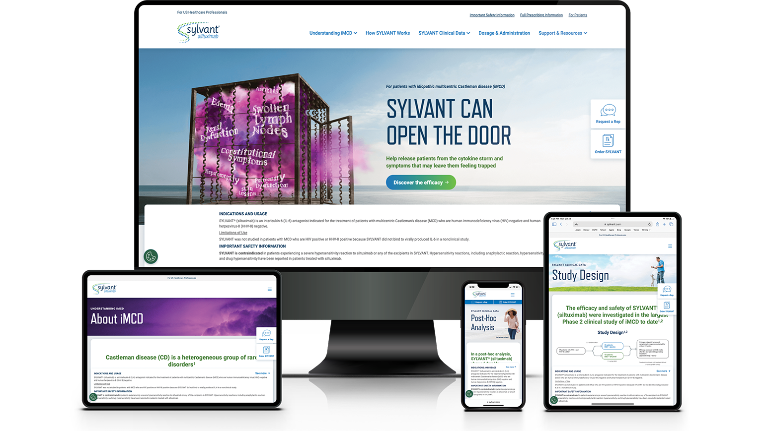 Sylvant mobile website, tablet website, and desktop website experience