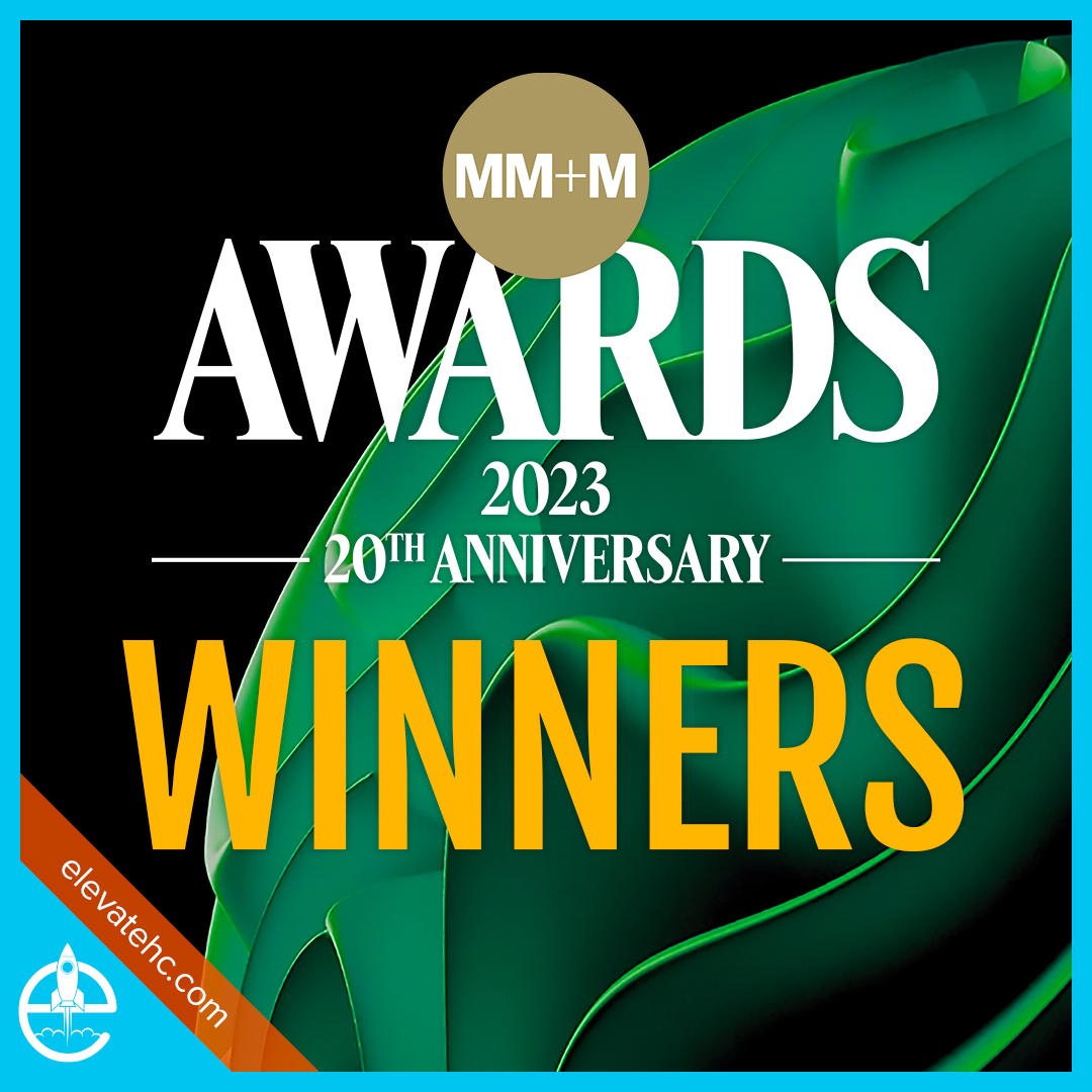 Elevate Healthcare Marketing wins 2 MM+M awards, gold for the branded website for healthcare professionals category and silver for the professional print campaign category